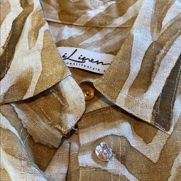 iLinen Classic Button Down Shirt Natural Zebra Size XS - Picture 5 of 12
